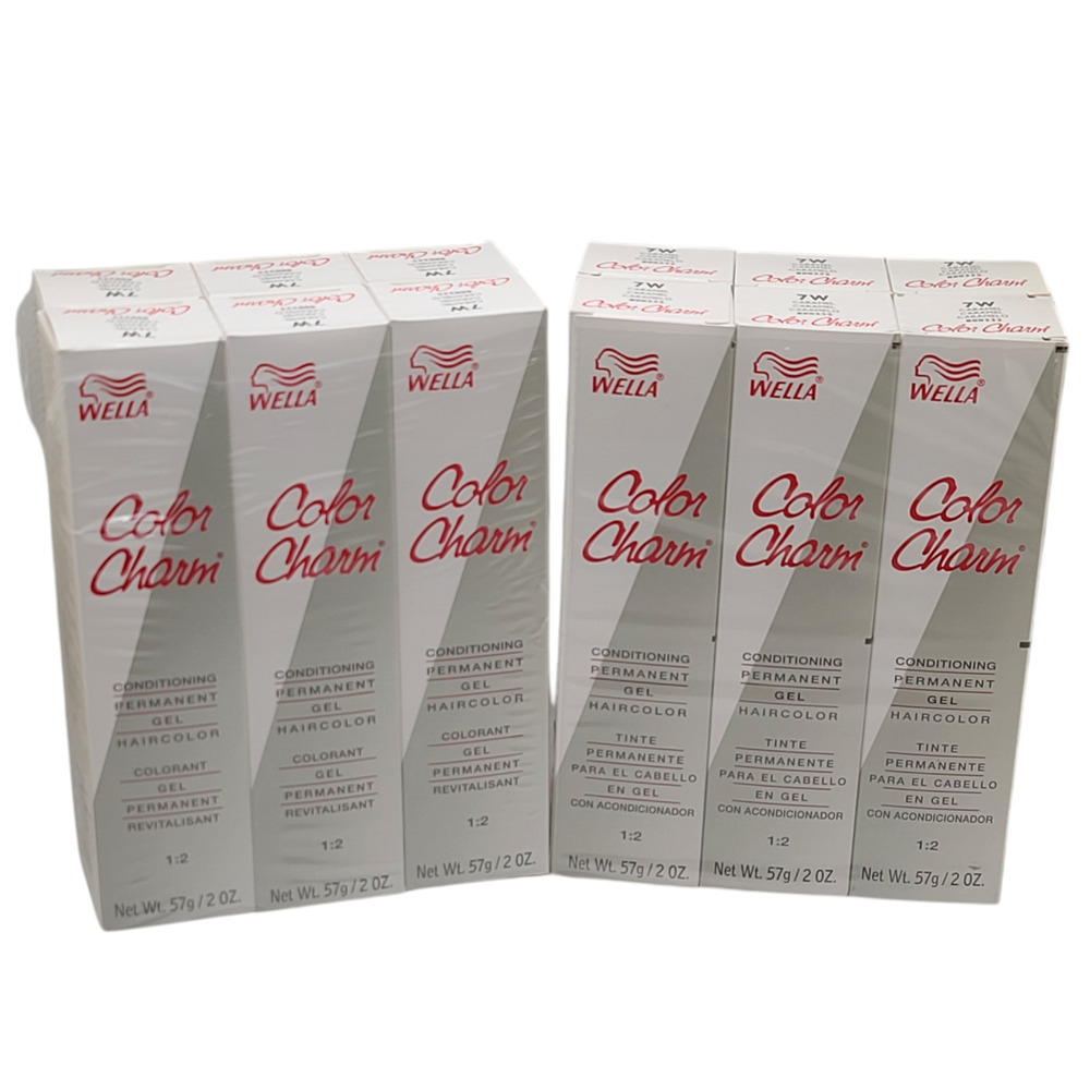 12 Pack Wella Color Charm Permanent Gel Hair Color 7W Caramel - 2 oz